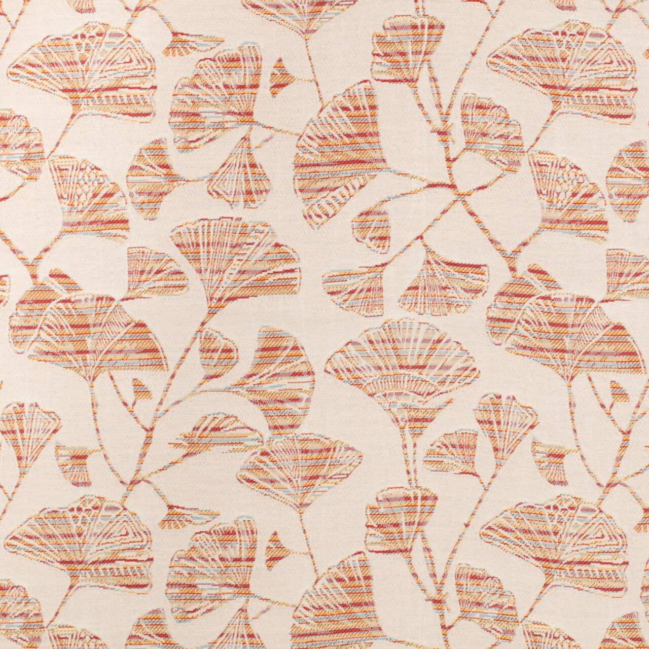 Ginkgo Poppy - Red & Burgundy Leaves Upholstery Fabric 54 Inches"
